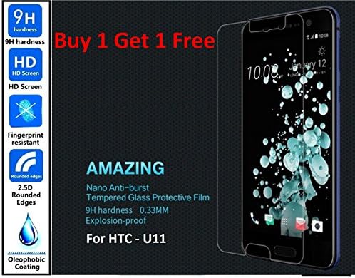 HTC - U11 Premium Tempered Glass Screen Protector [2 Pack], [Tuaha] Premium Tempered Glass Screen Protector Compatible (for HTC U11), High Sensitivity, Ultra Light