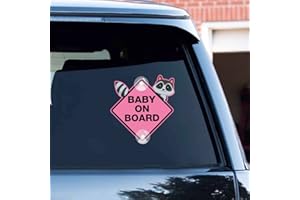 Leniutor Baby On Board Sticker per auto, simpatico procione PVC auto ventose bambini a bordo segnale di avvertimento di sicurezza per il finestrino posteriore dell'auto (piccolo procione, rosa)