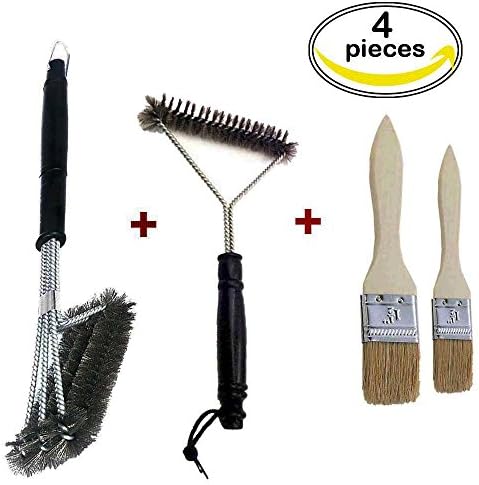 CSDSTOREGrill Brushes, Set of 4 (18" and 12") + 2 Basting Brushes With Natural Bristles, Barbecue Grill Brush Bristles are Made of Stainless Steel Woven Wire, 360 Cleanning BBQ Grill Brush