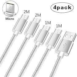 Cable micro usb Rapido para Samsung Galaxy S6 S7 A6 Edge Plus,Tab A E S2,Grand Prime,Xcover 4 3,S5 Mini Neo,Xiaomi redmi Note 4/5 Plus/6 Pro/S2/6A,Canon PowerShot,Cargador Carga Rapida 1M 2M 4 Pack