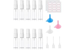 Keboyoe 10pcs 20 ml Flacon Pulvérisateur Mini Bouteille Spray Vide Plastique Transparent Atomiseur Bouteille Spray Vide avec 3 entonnoirs,3 pailles et 24 étiquettes Pour Cosmétiques Eau Alcool