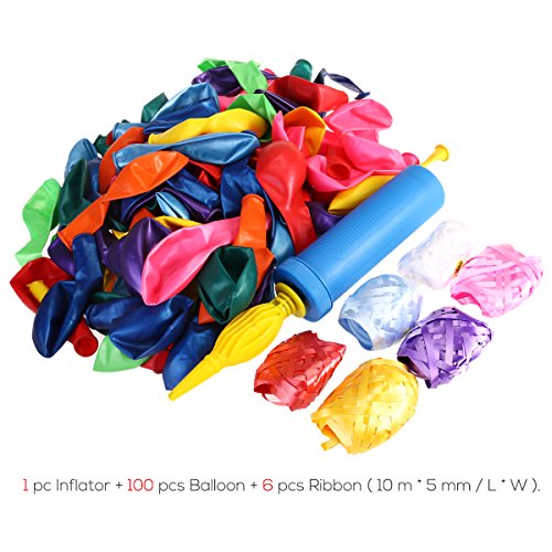 NUOLUX Sortierte Farben Luftballons mit einer blauen Ballon-Pumpe / Kompressor/Luft-Kompressor für Party, Geburtstag und andere feiern-100pcs(Random) - 5
