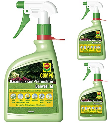 GARDOPIA Sparpaket: 3 x 1 Liter COMPO Rasenunkraut-Vernichter Banvel M AF Anwendungsfertig + Gardopia Zeckenzange mit Lupe