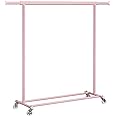SONGMICS Clothes Rack on Wheels, Heavy Duty Clothes Rail, with Extendable Hanging Rail, 100 kg Load Capacity, Easy Assembly, Portable, Jelly Pink HSR013R01