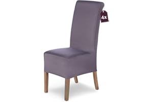 SH SCHEFFLER-HOME LIVE HOMESTYLE SCHEFFLER-Home Fundas Sillas de Comedor Elásticas Lena – Set de 4 Elegantes Fundas Sillas Ajustables – Fundas para Sillas con Banda Elástica, Shark-Gris