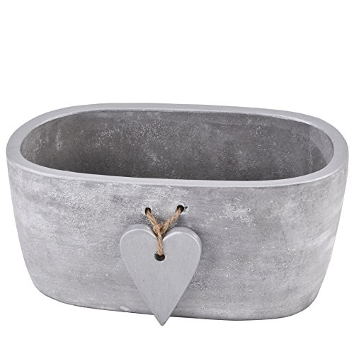Topf rund mit Herz Anhänger Design Zement Design Blumen Pflanzen Gefäß (9x18x11cm, Grau Silber)