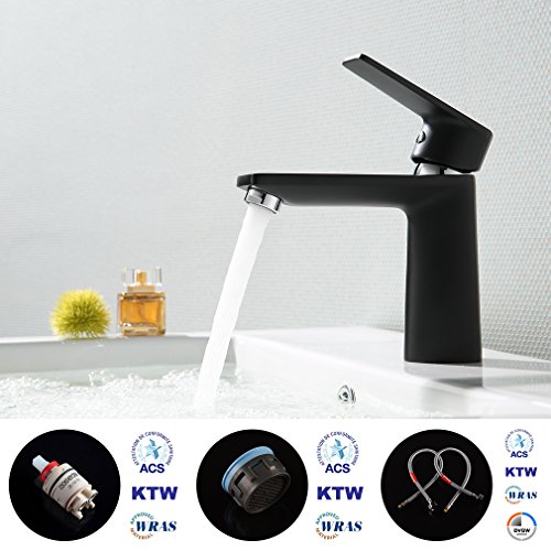 ubeegol Schwarz Waschtischarmatur Waschbecken Wasserhahn Badezimmer Badarmatur Mischbatterie Bad Einhebelmischer Waschtischbatterie Waschbeckenarmatur Einhandarmatur Einhebelarmatur Badarmaturen - 2