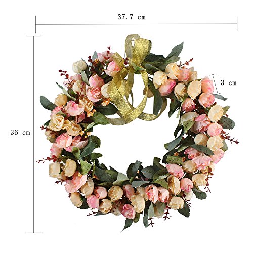 MIHOUNION 36cm künstliche Kranz Seiden kunstblumen Blütenkranz Emulation Rosen Blumenkranz Anordung küche Wand Türen Fenster Sogar jedes Zimmer Dekoration - 7
