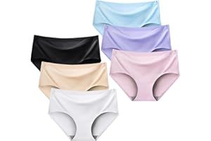 Hornice 6 Pack Girls Seamless Panties Mid Waist Solid Color Invisible Knickers No Show Briefs,8-18 Years