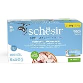 Schesir Tam ve Dengeli Ton Balığı ile Levrekli J&ouml;le İ&ccedil;inde Kedi Konservesi Multipack 6x50g