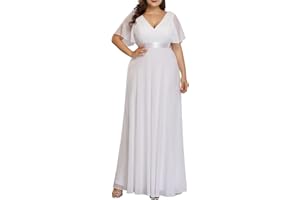 Ever-Pretty A-línea Vestido de Fiesta Cuello en V Manga Corta Gasa Corte Imperio para Mujer 09890