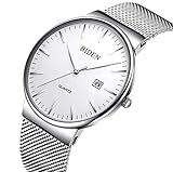 BIDEN Herrenuhren Wasserdicht Ultra-dünn Analog Quarz Uhren mit Milanese Mesh Armband 021