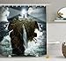 Produktbild JIEKEIO Lighthouse Decor Shower Curtain Set, Island with Lighthouse Rocks Stormy Sea Crashing Waves Full Moon Lightbeams, Bathroom Accessories, 60 * 72inch Long, Gray White Brown