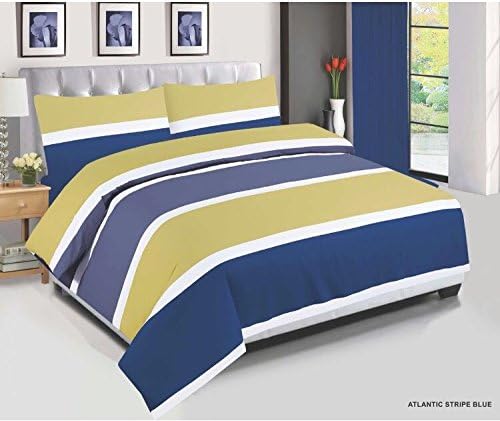 Atlantic Stripe Blue - King Size Duvet Cover + BED SHEET ! Polycotton various designs - FULL SET