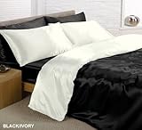Waschmaschinenfest Bettwäsche Set Doppelbett 6-teilig Satin - Doppel, 100% Polyester/Satin, Schwarz & Creme wendbar