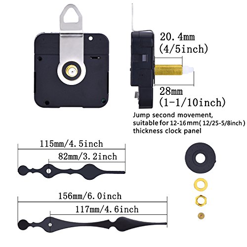 Mudder Lange Spindel Mechanismus Uhrwerk, Maximale Zifferblatte von 3/ 5 Zoll dick, Gesamtschaftlänge von 1-1/10 Zoll - 2