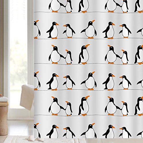 Vaelson Shower Curtain PENGUINS 71x71 inch (180x180 cm) incl. 12 Rings Penguins for kids