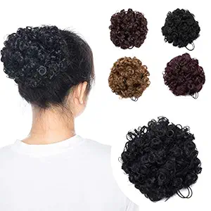 Hairro Afro Kinky Curly Hair Buns Japanese Synthetic Hair Drawstring Puff Ponytail for Black Women Small Wavy Updo Bun Hairpiece with Combs 2 Pieces Small-1B Black