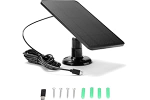 CICIGLOW Panel Słoneczny do Kamery Bezpieczeństwa, 5 V 4 W Port Micro USB i USB-C Panel Słoneczny do Bezprzewodowej Zewnętrznej Kamery Bezpieczeństwa, IP65 Wodoodporna ładowarka Słoneczna (Czarny)