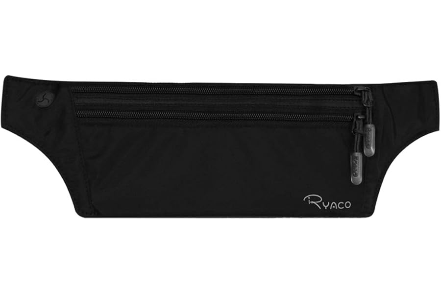 Ryaco Money Belt for Travelling - Hidden Security Pouch for Cards and Passports - RFID Breathable Material - Protect Your Cash (Black)