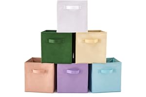 EZOWARE Confezione da 6 Cubi Portaoggetti Pieghevoli in tessuto, Contenitore con manico per Bambini cameretta o sala giochi Giocattoli Vestiti, 26.7 x 26.7 x 27.8 cm / Colore: assortito