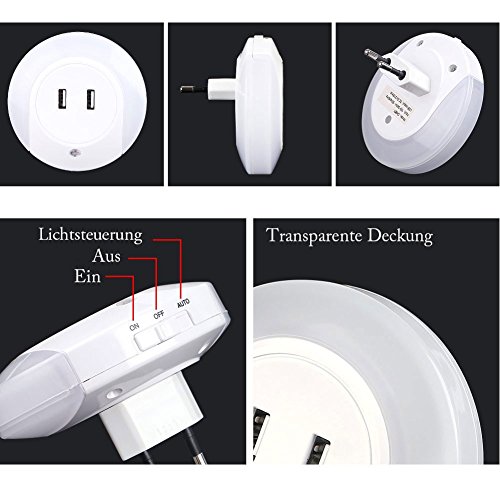 AIGUOZER® Tragbare LED Nachtlicht Nachtlampe mit 2 USB Ladegerät Bewegungsmelder Charger Lichtsensor Nachtbeleuchtung für Kinderzimmer Babyzimmer Handy und Pad - 2