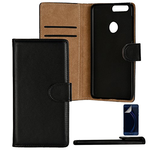 4in1 Billetera Funda para - Huawei Honor 8 - Carcasa con Cierre magnético y Función de Soporte, en Negro + 1x Protector de pantalla + 1x Lápiz