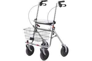 Bischoff & Bischoff Senio Rollator, faltbar - Standard-Rollator mit großen Rädern für drinnen und draußen, höhenverstellbare Gehhilfe inkl. Korb, Tablett & Stockhalter