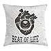 Produktbild Vintage Throw Pillow Cushion Cover, Beat of Life Quote Artworks Poster Human Heart with Stereo Speaker Grunge Stamp, Decorative Square Accent Pillow Case, 18 X 18 inches, Black White
