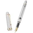 Asvine V126 Vacuum Filling Fountain Pen Extra Fine Nib, Frosted Transparent Clear Acrylic, Large-Capacity with Gift Case