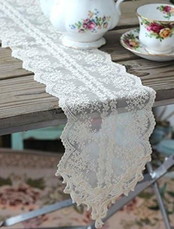 Cozymom Handmade Wedding Tablecloth Table Topper Lace Runner Embroidery 17x120cm-White