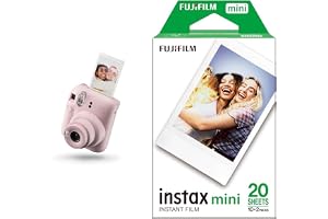 instax mini 12 kamera, autoexponering med inbyggd selfie-lins, Blossom Pink & instax mini film, 20 pack