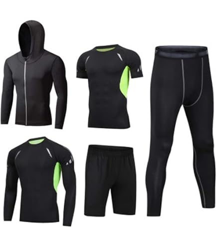 Dooxii Ensemble Sport Homme 5 Pièces - Hoodie, Vestes, T-shirts Compression, Shorts Séchage Rapide 3XL