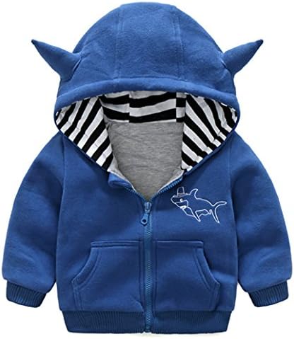 Bom Bom Boys Cartoon Shark Sweater Long Sleeve Hooded Sweatshirts (blue,4T)