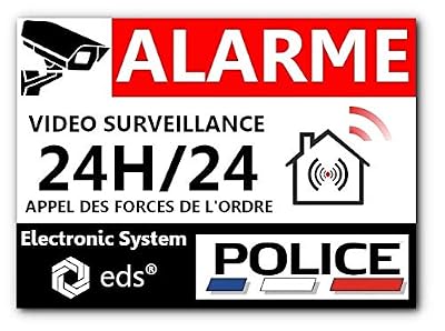 Egero Lot de 8 Autocollants Dissuasifs « Alarme Vidéo Surveillance » Anti cambriolage pour Maison Immeuble Commerce Garage. Stickers Vidéo Surveillance de Qualité Professionnelle (Police)