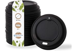 ‎BIOZOYG BIOZOYG Coffee To Go Deckel für Trinkbecher Ø 80mm I 50 Deckel für Pappbecher aus CPLA Biokunststoff 100% biologisch abbaubar, kompostierbar, recycelbar I Trinkloch Becherdeckel flach schwarz