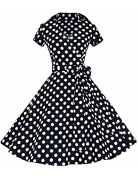 Shanxing Damen Rockabilly Kleid 1950er Retro Polka Dots Faltenrock Petticoat Party Cocktailkleid