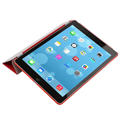 Besmall Neu Ultra Slim Edles iPad Air iPad 5 Hülle – Smart Cover Leder Case Schutz Hülle Tasche + Back Case – inkl. Displayschutzfolie Reinigungstuch Stift mit Multi Ständer Auto Sleep Wake (iPad Air/iPad 5, Farbe:Rot) - 2