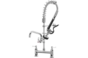 Commercial Kitchen Pre-Rinse Spray Tap POUGEO Pedestal Mini High Pressure Spring Sink Deck Mixer Faucet Chrome Plated (6inch Center)