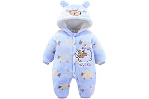JIAMY Bebé Capucha Mono Franela Invierno Mameluco Infantil NiñOs NiñA Oveja Dibujos Animados Pijama Trajes (Azul, 59)