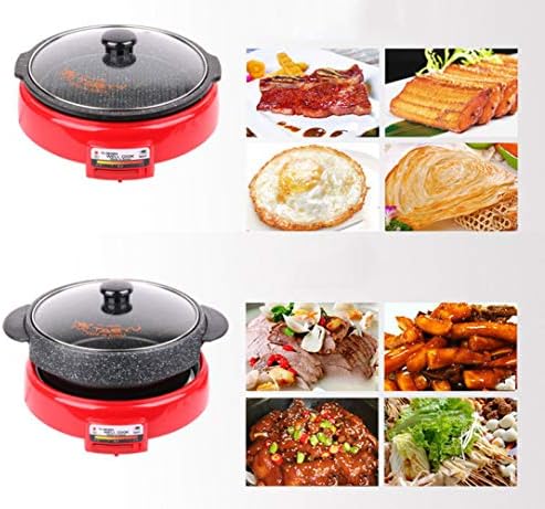 Electric Grill Multi-Function Electric Hot Pot Non-Stick And No Oil Smoke Barbecue Frying Pan Combination Cookware Set 1500W Applicable Number Of 3-4 People (Red)