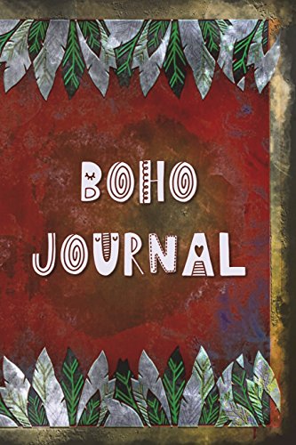 Cropswap.co.nz Boho Journal: 140 Lined Pages Softcover Notes Diary, Creative Writing, Class Notes, Composition Notebook - Green Silver Red Feathers Image