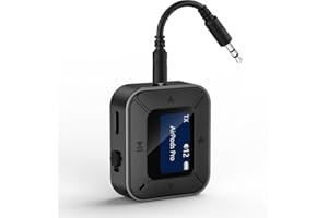 Ainostone Bluetooth 5.3 Sender Empfänger 2-in-1 Audio Adapter Mit 3,5mm Aux Klinke für Flugzeug, TV, Stereoanlage, Auto - Niedrige Latenz, Bildschirm für 2 Kopfhörer, Airpods
