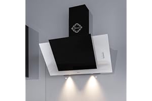 GURARI Wandhaube GCH S 482 50 IS, Dunstabzugshaube 50 cm, Edelstahl, Schwarz Glas, 1000m³/h, 3 Stufen, Kopffreihaube 50cm, Abzugshaube, Ablufthaube, Umlufthaube