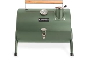 CREATE/BBQ SMOKEY COMPACT/Barbacoa ahumadora de carbón portátil verde sage/De acero inoxidable, control de temperatura, ligera y transportable, fácil de montar