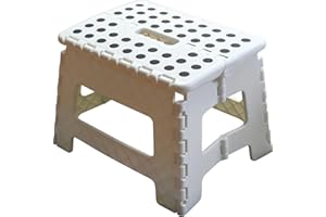 ARMO HOME Armo® Folding Stool Step Down Footstool With Carry Handle Compact Foldable Foot Stool DIY Footstool Ladder MAX Weight 150KG (White)
