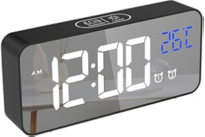 CHEREEKI Reloj Despertador Digital, Despertador Alarma Dual Digital Alarm Clock con Temperatura, 4 Brillo Ajustable Función Snooze, Puerto de Carga USB, 12/24 Horas, 10 música