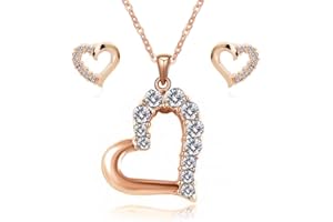 Crystalline Azuria Mujer 18ct Chapado en Oro Rosa Blanco Cristales Amor Corazón Juego de joyas Collar Pendientes para Mujer y Niña