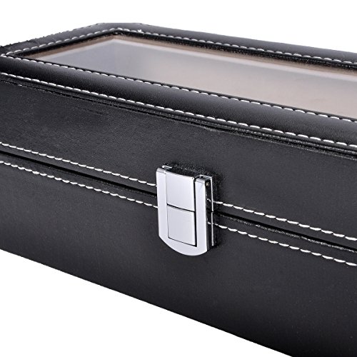 HooAMI Uhrenkoffer Uhrenbox Uhrenkasten Schaukästen Leder Für 6 Uhren mit Schnalle - 5