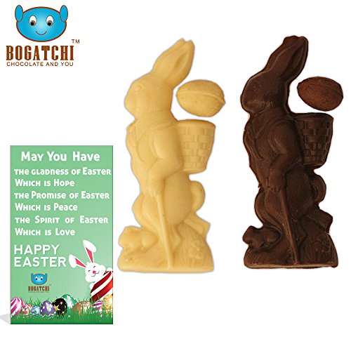 Bogatchi Dark and White Chocolate Big Bunnies with Easter Eggs, 200g (Set of 2, with Free Easter Greeting Card)